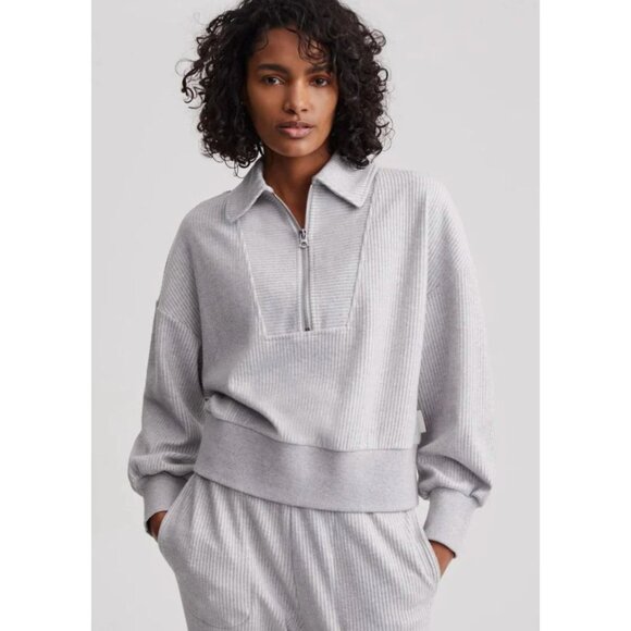 Varley Ribbed Blair Half Zip Pullover Sweatshirt in Gray Size Small - Picture 1 of 8